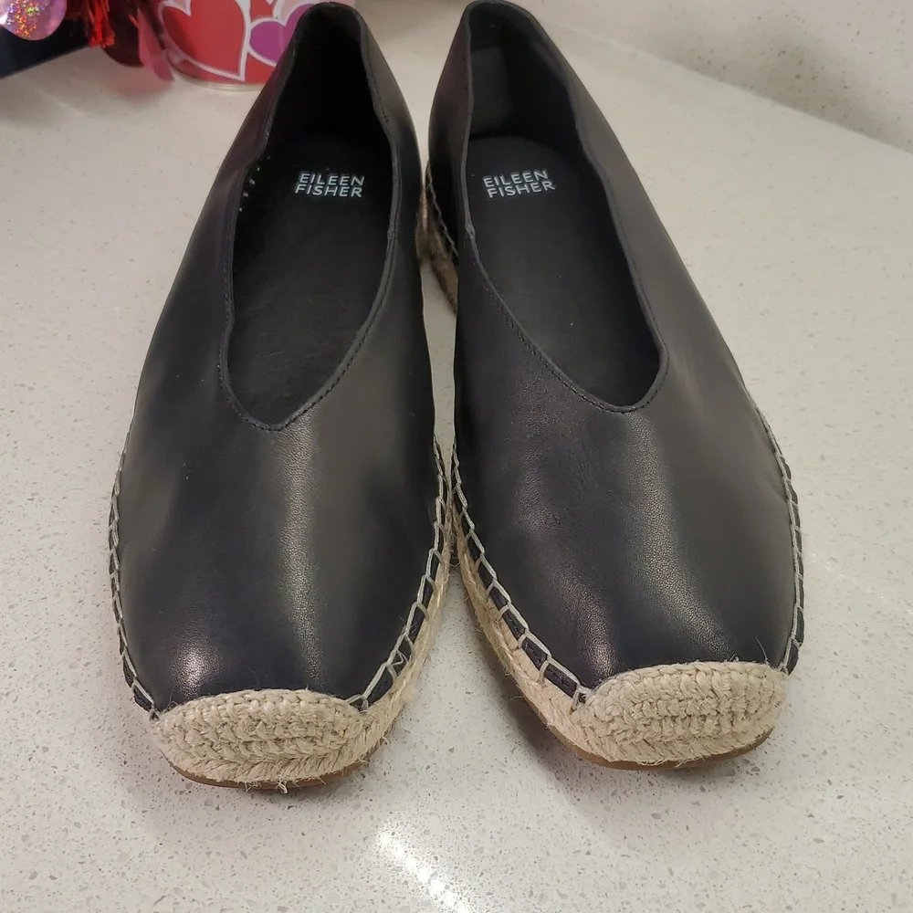 EILEEN FISHER Black Espadrille Flats (sz 9)